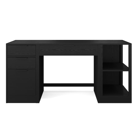 Martha Stewart Kayden Single-Drawer Desk w/2 Tier Shelf and 3 Drawer File Cabinet in Black w/Bronze Hardware KHO-23042-TBSFFC-BK-BK-MS