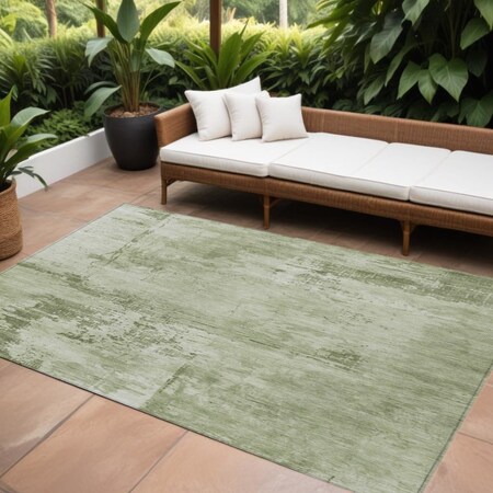 Homeroots 8' X 10' Olive Green And Ivory Abstract Washable Indoor Outdoor Area Rug 602734