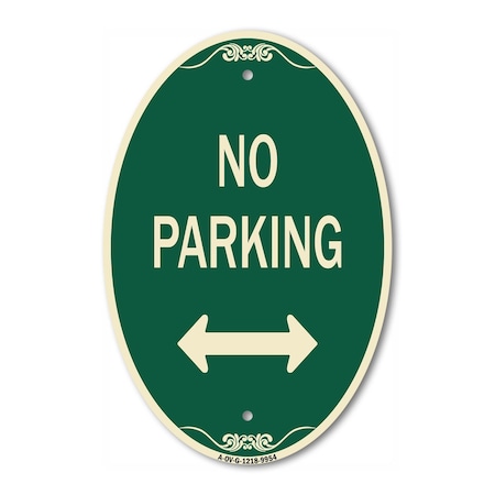 Signmission No Parking With Bidirectional Arrow Green & T, 12 In X 18 In Architectural, Heavy Gauge Aluminum A-OV-G-1218-9954