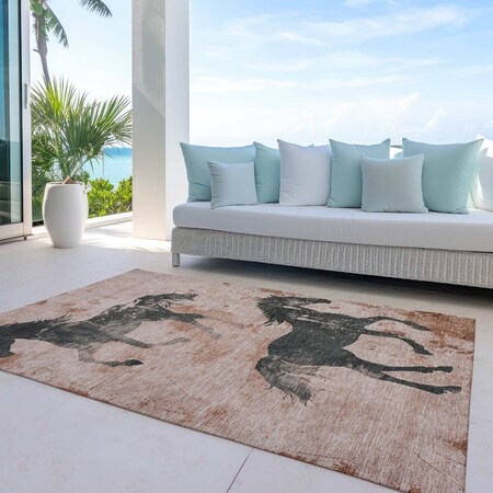 Homeroots 8' X 10' Rust And Charcoal Horse Washable Indoor Outdoor Area Rug 618664