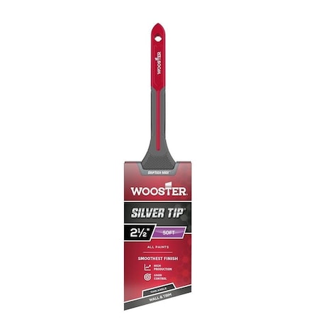 Wooster Silver Tip GRIPTECH MAX Series Paint Brush, 2-1/2 in W, Thin Angle Brush, 2-7/8 in L Bristle G5224-2 1/2