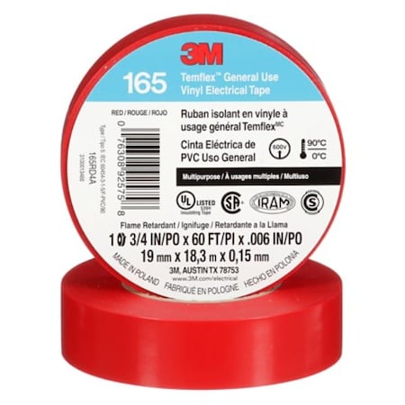 3M Temflex Vinyl Electrical Tape 165, 10PK 7100169492