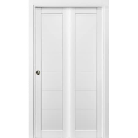Sartodoors Sliding Closet Bi-fold Doors White Solid Core Modern Interior QUADRO4115BF-WS-48 x 84 (2* 24x84)