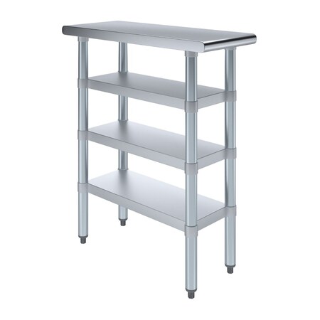 Amgood 30in D x 12in L Stainless Steel Table, Three Undershelves AMG WT-3012-3SH-Z