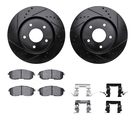 Dynamic Friction Co DFC Rotors-Drilled & Slotted-Black w/ 5000 Advanced Brake Pads Incl Hdw 8512-67388