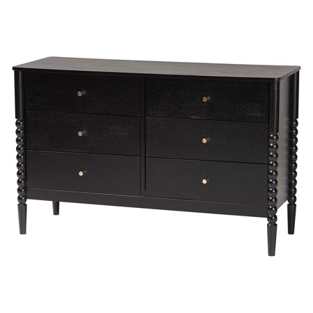 Baxton Studio Lucera Mid-Century Black Bobbin Wood 6-Drawer Dresser 257-14128-ZORO