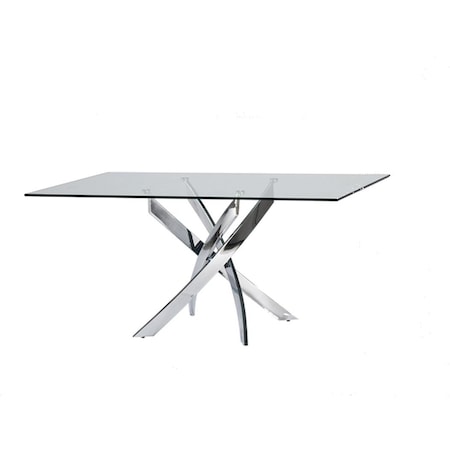 Homeroots 63" Clear And Silver Glass And Stainless Steel Pedestal Base Dining Table 283186