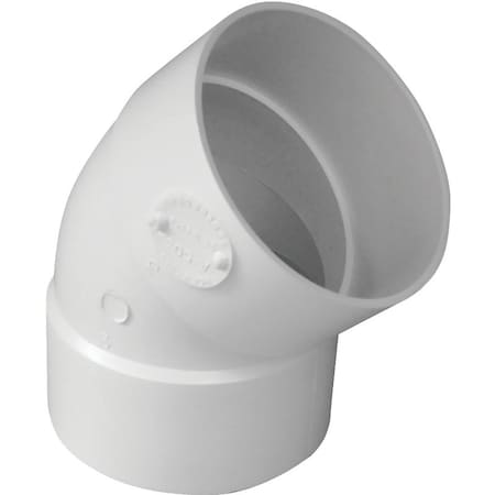 Genova CANPLAS Pipe Elbow, 4 in, Hub, 45 deg Angle, PVC, White 414184BC