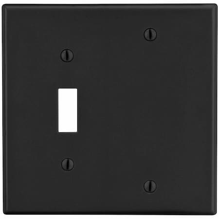 Hubbell Wiring Device-Kellems Wallplate, 2-Gang, 1) Toggle 1) Blank, Black P113BK