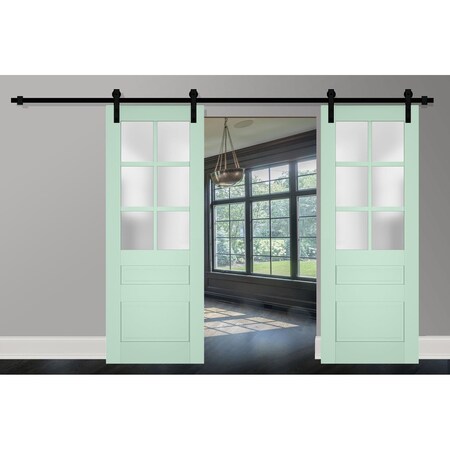 Sartodoors Sturdy Double Barn Door with Frosted Glass 72x96 (2* 36x96) Solid Core Modern Interior VEREGIO7339DB-OLI-7296