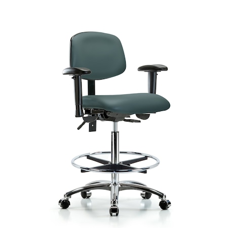Blue Ridge Ergonomics Chair, Vin, Hi Bench, Chr AA CF Casters, Blu, 6-Way Adjustable, 26" to 35-1/2" Height, Colonial Blue BR-VHBCH-CR-T0-A1-CF-CC-8546