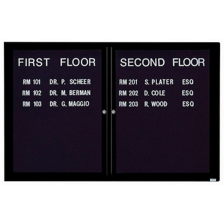 Aarco Outdoor Enclosed Directory w/ Al Frame, Powder Coated Black, Letter Panel is Black Vinyl, 48''Hx72''W OADC4872BK