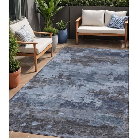 Homeroots 5' X 8' Blue And Charcoal Abstract Washable Indoor Outdoor Area Rug 630916