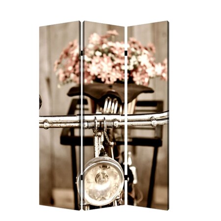 Homeroots 72" Brown Canvas Folding Three Panel Screen Room Divider 274655