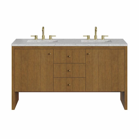 James Martin Vanities Hudson 60" Double Vanity, Honey Oak w/ 3 CM Eternal Jasmine Pearl Silestone Top 435-V60D-HNO-3EJP