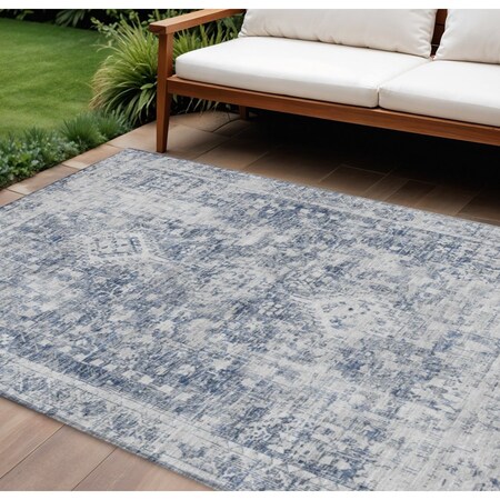 Homeroots 10' X 14' Navy Blue Oriental Washable Indoor Outdoor Area Rug 607613