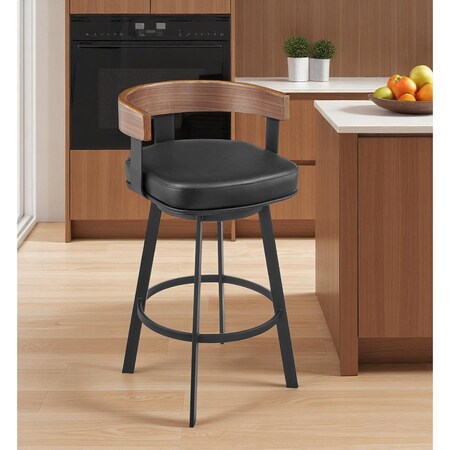 Homeroots 26" Black Faux Leather and Iron Low Back Counter Height Swivel Bar Chair 569164