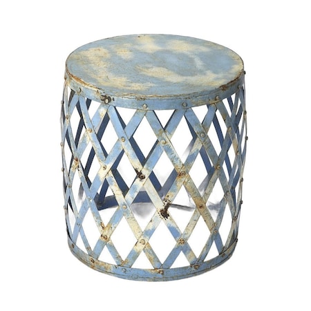 Homeroots 17" Rustic Blue Iron Lattice Round Top End Table 488904