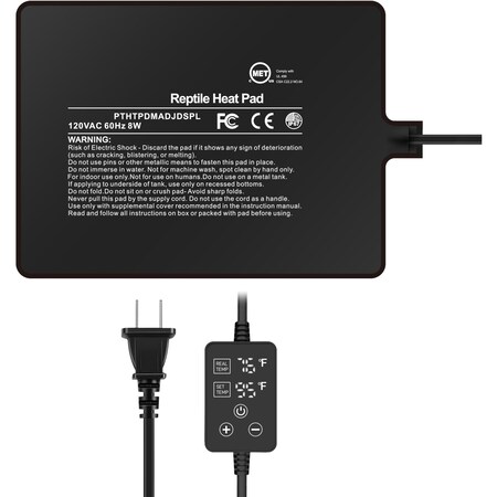 Ipower 6 by 8 Inch 8W Reptile Heating Pad with Adjustable Thermostat, Under Tank Warmer Terrarium H PTHTPDMADJDSPL