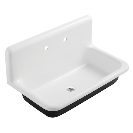 Kingston Brass 36" Cast Iron Single Bowl Wall Mount Utility Sink with Drain, White/Polished Chrome KGCLWS3620191