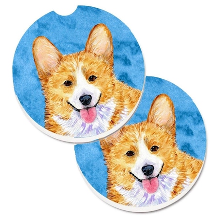 Carolines Treasures Blue Corgi Set of 2 Cup Holder Car Coaster SS4762-BUCARC