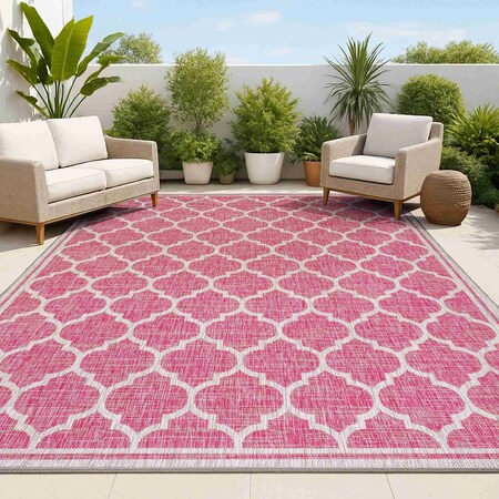 Jonathan Y Trebol Moroccan Trellis Textured Weave Fuchsia/Light Gray 9 ft. x 12 ft. Indoor/Outdoor Area Rug SMB109H-9