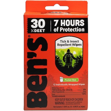 Bens Insect Repellant, Wipes, PK12 0006-7085
