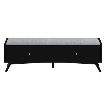 Homeroots 59" Gray and Black Fabric Upholstered Storage Bench with Drawers 523986