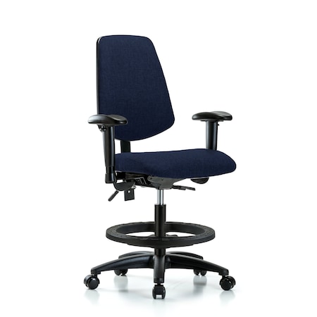 Blue Ridge Ergonomics Fab Med Bench Chair, Bk, BF, Cast, Navy, 6-Way Adjustable, 22" to 29" Height, Dark Blue BR-FMBCH-MB-RG-T1-A1-BF-RC-F45