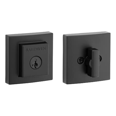Baldwin Square Single Cylinder Deadbolt with RCAL Latch; RCS Strike; and Smart Key Matte Black Finish 380SDB514S