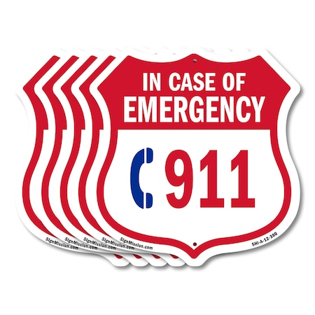 Signmission Emergency 911 Phone Shield Sign In Case, 12 inch X 12 inch, Aluminum Metal Sign, 5PK SHI-A-5Pack-12-380