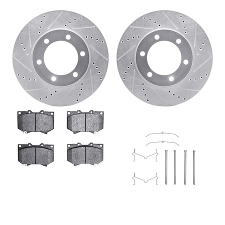 Dynamic Friction Co DFC Brake Rotor - Drilled & Slotted - Silver- Heavy Duty Brake Pad includes Hardware 7412-76013