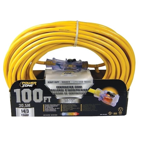Powerzone Extension Cord Adapter, 14 AWG, Yellow, 100 ft ORP511735
