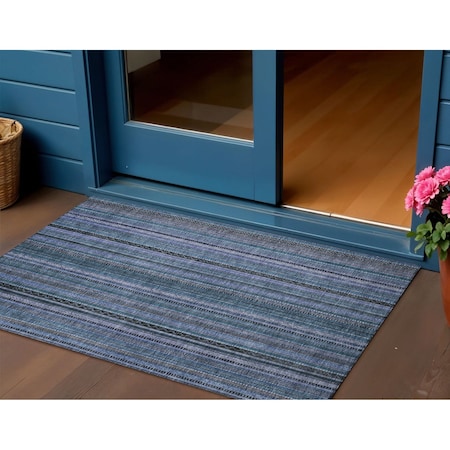 Homeroots 3' X 5' Blue Gray And Sky Blue Striped Washable Indoor Outdoor Area Rug 616364