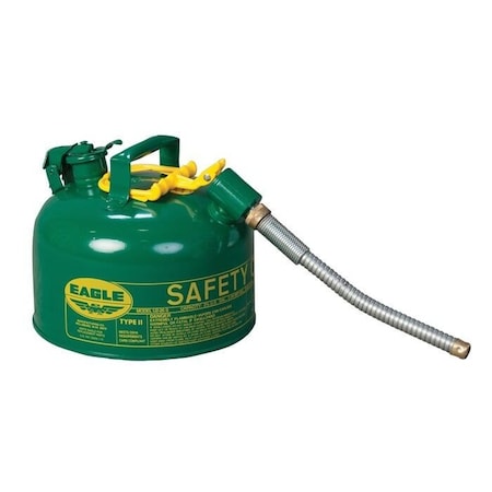 Eagle Mfg Type II Safety Can, Galvanized Steel, 2.5 gal, 5/8 in Metal Hose, Green, Combustibles U226SX5G