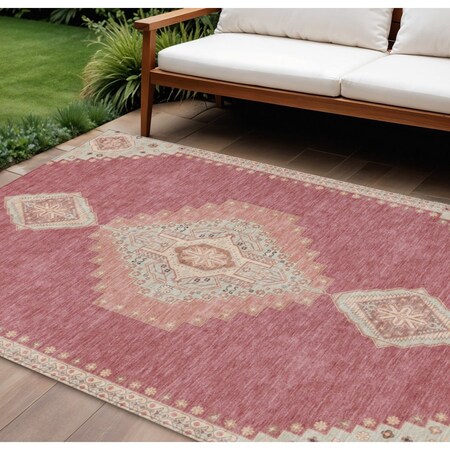Homeroots 8' X 10' Blush Gray And Beige Oriental Washable Indoor Outdoor Area Rug 598391