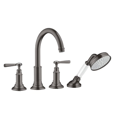 Axor Montreux 4-Hole Roman Tub Set Trim w/ Lever Handles and 1.8 GPM Handshower in Brushed Black Chrome 16555341
