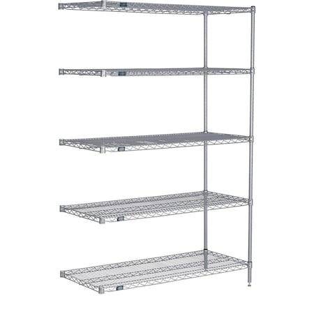 Global Industrial Nexel 5 Shelf, Nexelate Silver Epoxy Wire Shelving Unit, Add On, 24"W x 14"D x 63"H B3151967