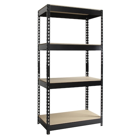Hirsh 3800 Riveted Steel Shelving 4-Shelf Unit, 16D x 30W x 60H, Black 17125