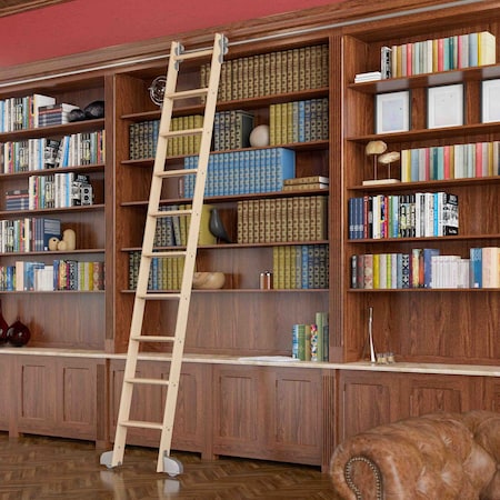 Quiet Glide 9.92 ft. Maple Contemporary Wheel Satin Nickel Rolling Ladder, 12 ft. Rail QG.240-10MA-12-H.02