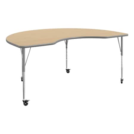 Flash Furniture Commercial Adjustable Height Kidney Activity Table with Locking Casters-LT NAT XU-A4872-KIDNY-LTNAT-T-A-CAS-GG