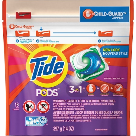Tide Pods Spring Meadow Child-Guard Zipper Laundry Detergent, 16-Count 93120