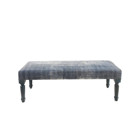 Homeroots 47in Blue And Cream Abstract Design Blue Leg Upholstered Bench 483464