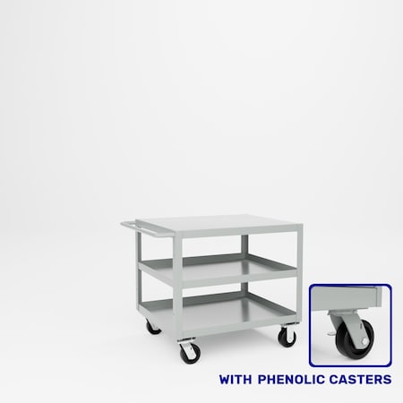 Pucel Heavy Duty Shop Truck, 36 in W x 30 in D x 33.5 in H, Three Shelves, Push Handle, Gray 3036-DT-3P