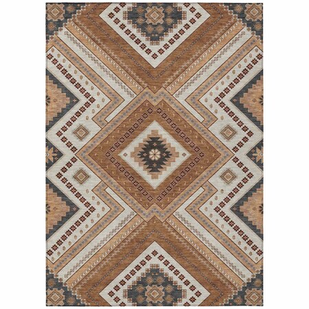 Homeroots 5' X 8' Copper Brown And Beige Tribal Washable Indoor Outdoor Area Rug 598107