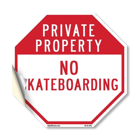 Signmission Private Property No Skateboarding, 10 Inch X 10 Inch, Vinyl Decal OC-D-10-155
