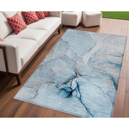 Homeroots 5' X 8' Blue and Ivory Abstract Washable Non Skid Indoor Outdoor Area Rug 559680