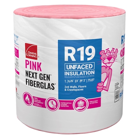 Owens Corning 23 in. W X 470 in. L X 6.25 in. 19 Unfaced Fiberglass Insulation Roll 75.07 sq ft OCRU41