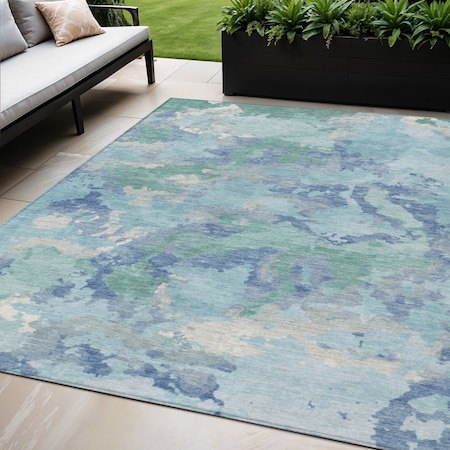 Homeroots 5' X 8' Blue And Teal Blue Abstract Washable Indoor Outdoor Area Rug 609835