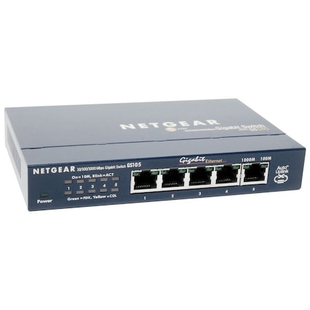 Netgear GS105 5-PORT GIGABIT ETHERNET SWITCH, JUMBO FRAME SUPPORT- UP TO 9K PACKET SIZE, GS105NA